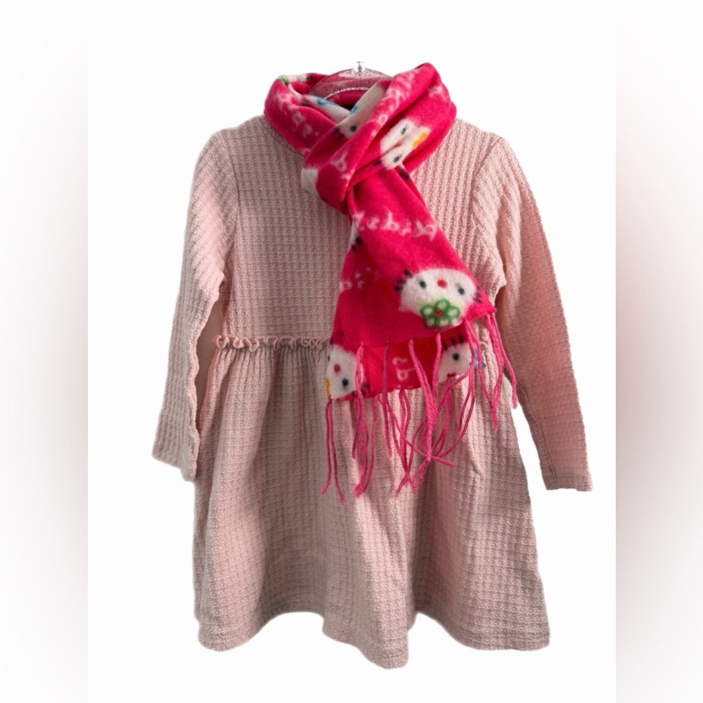 NWOT Art Class Girls Pink Waffle Knit Long Sleeve Dress 3T Ruffle Waist